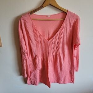 J. Crew Long Sleeve V Neck Lightweight Semi Sheer Pink Peach Medium